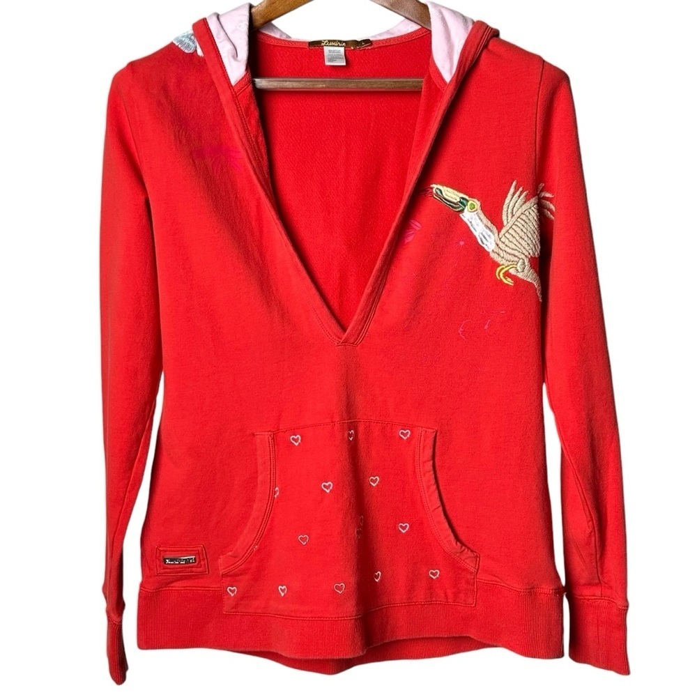 Luxirie Size Large Embroidered Pullover V Neck Red Long Sleeve Bohemian